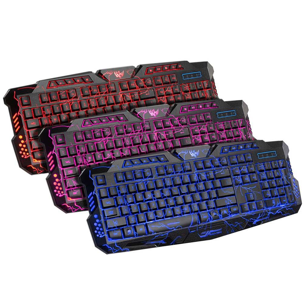 Gaming Keyboard Crack Illuminated LED Backlight USB Wired Multimedia PC Computer